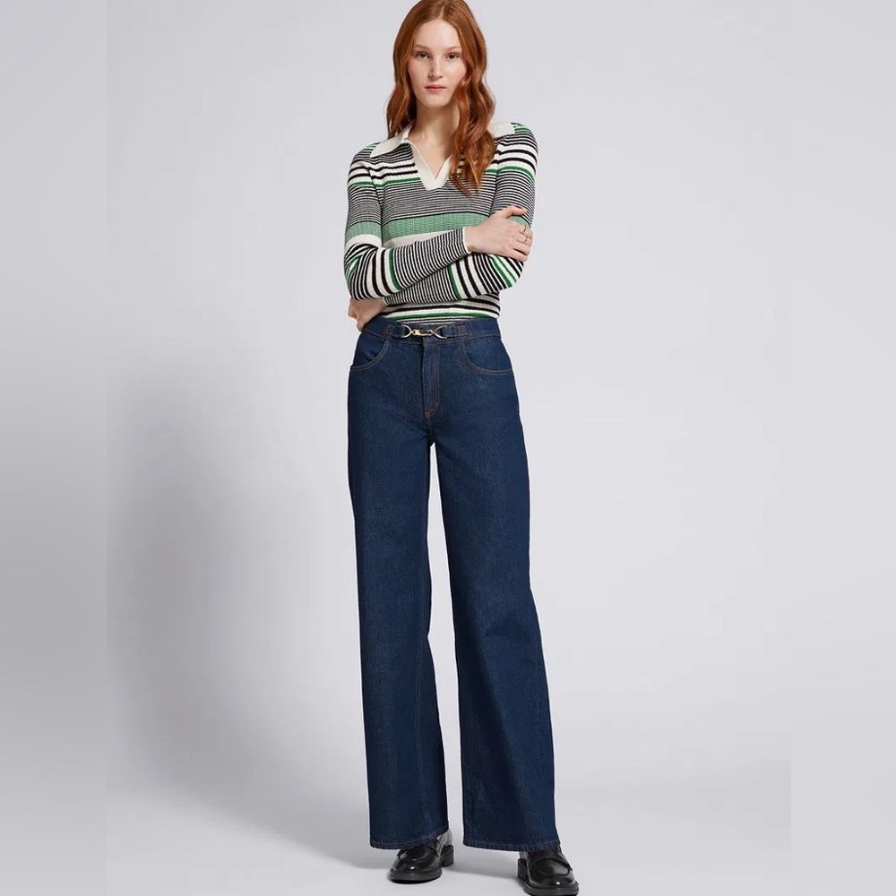 & Other Stories Dark Blue Gold-Buckle High Waist Straight Jeans Size 6
